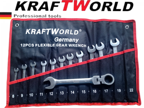 Звездогаечни тресчотни ключове 8–22 мм KrafTWelle с чупещо рамо