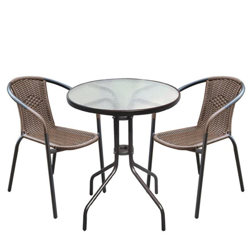 Градински комплект – маса с 2 стола цвят кафяв