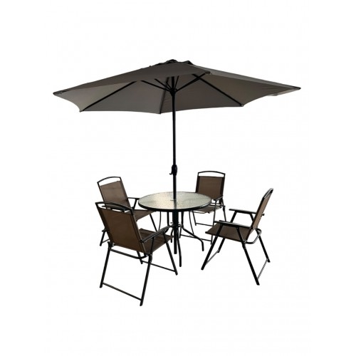 Градински комплект маса + 4 стола и чадър – T193
