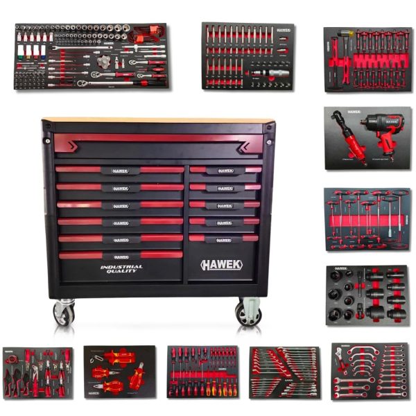 Професионален шкаф с инструменти HAWEK с 12 чекмеджета